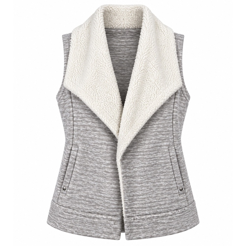 Athleta Sherpa Collar Vest Women M Gray White Fleece Cozy Gorpcore Layering